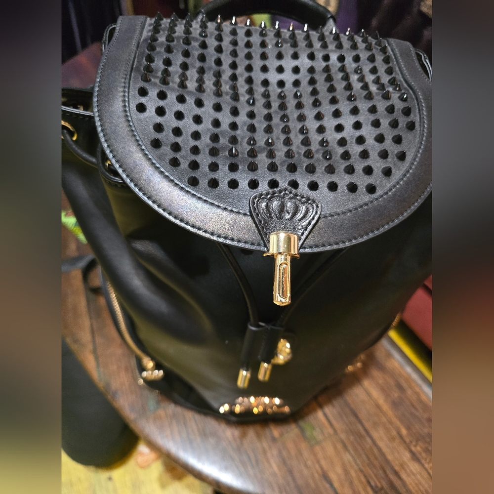 Jumbo Size Black Studded Backpack - Height 19inches